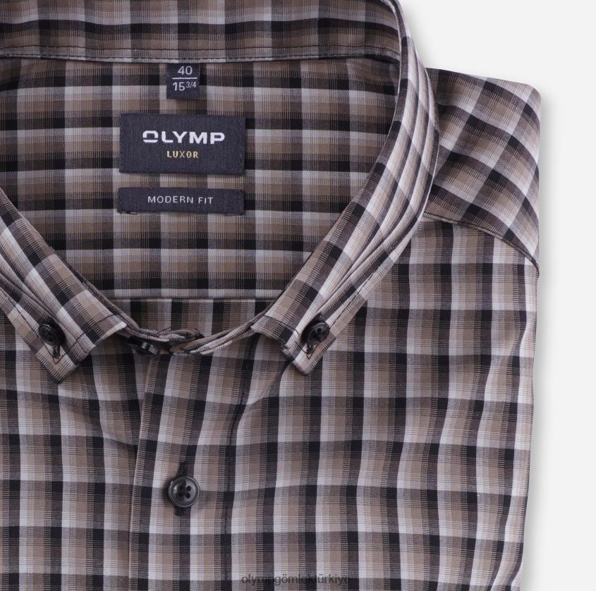 Giyim OLYMP Luxor modern kesim, iş gömleği, düğmeli, boz kahverengi PL4DLH1063 - Görsel 2