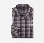 Giyim OLYMP Luxor modern kesim, iş gömleği, düğmeli, boz kahverengi PL4DLH1063