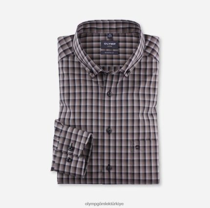 Giyim OLYMP Luxor modern kesim, iş gömleği, düğmeli, boz kahverengi PL4DLH1063