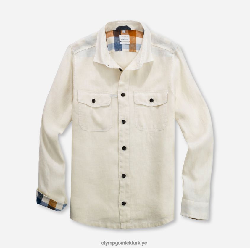 Giyim OLYMP seviye beş smart casual kaban, gündelik gömlek, kent, kirli beyaz PL4DLH1950 - Görsel 1
