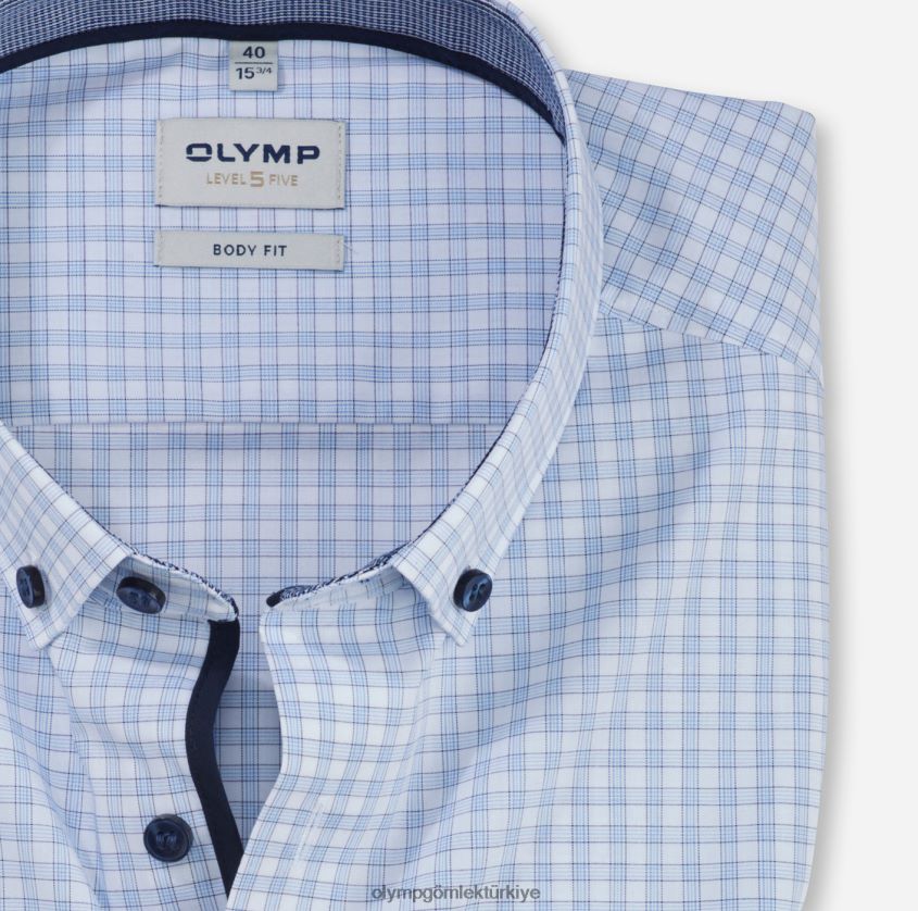 Giyim OLYMP seviye beş vücuda oturan, iş gömleği, düğmeli, mavi PL4DLH760 - Görsel 2