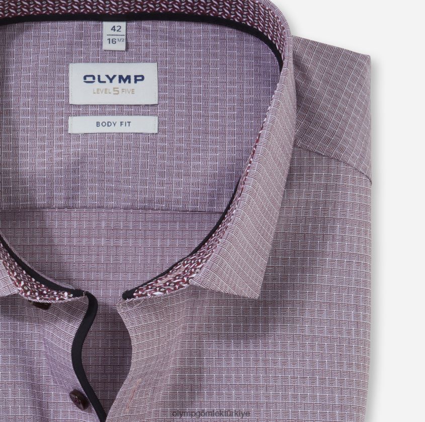 Giyim OLYMP seviye beş vücuda oturan, iş gömleği, modern kent, koyu kırmızı PL4DLH650 - Görsel 2